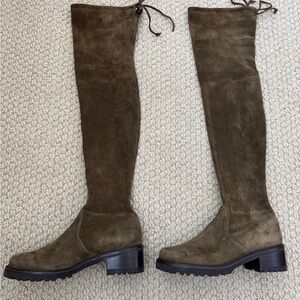 Stuart Weitzman Lowland Lift over the knee suede boots 
Color : olive green